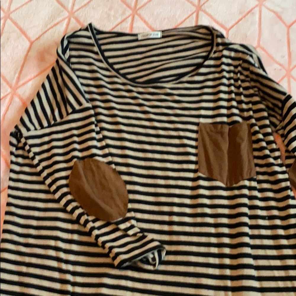 Striped tunic top with elbow patches